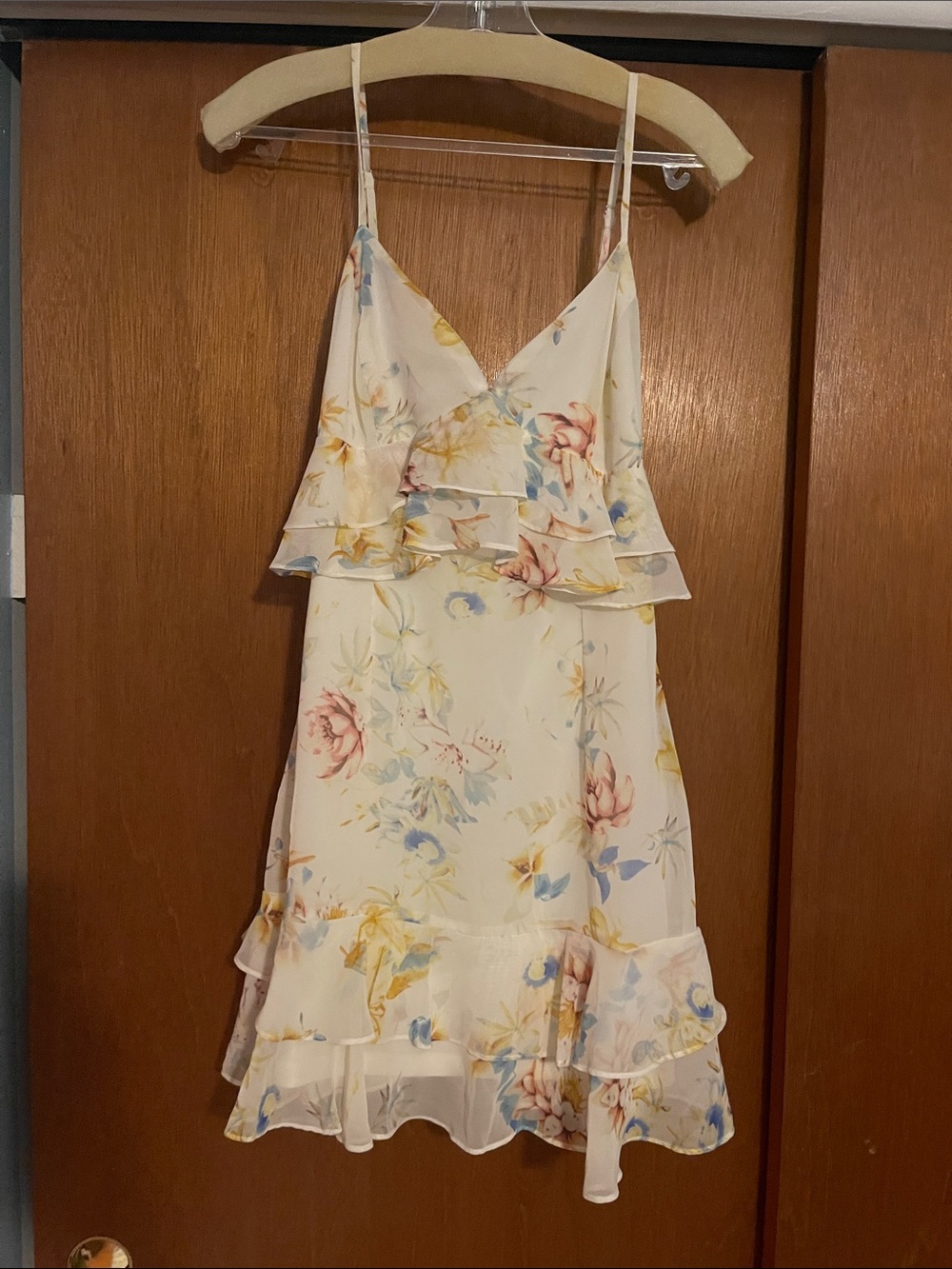 Lulu's Cream Floral Ruffle Mini Dress